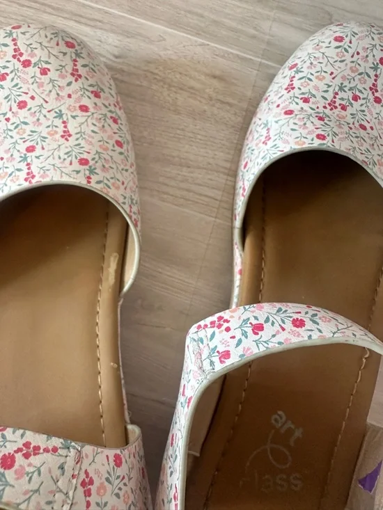 Floral Print Mary Jane Wedge clog Sandals - White with Pink & Green, 5 - Picture 8 of 8